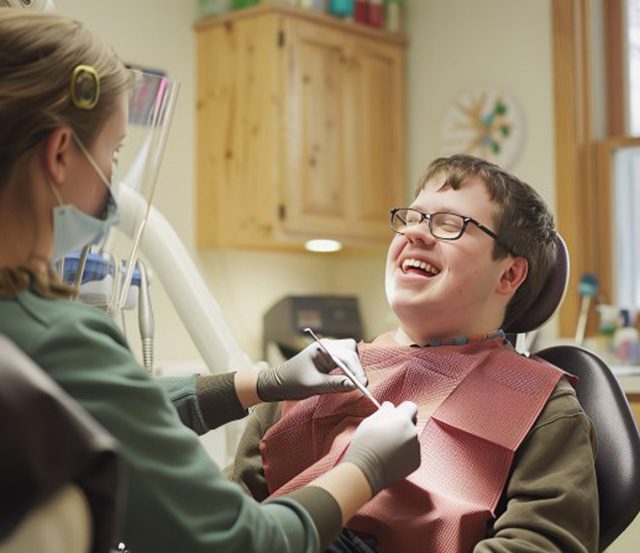 a special needs child smiling at the camera